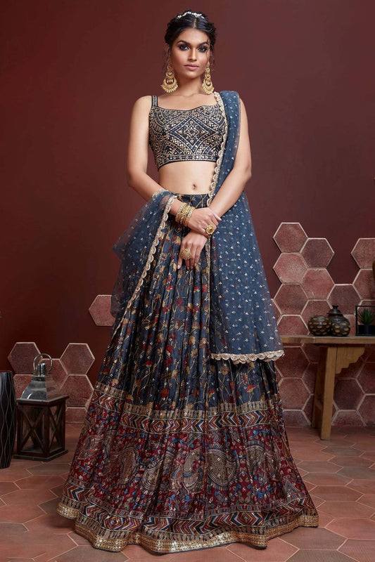 Blue Chinnon Silk Designer Lehenga Choli NCLC10110379