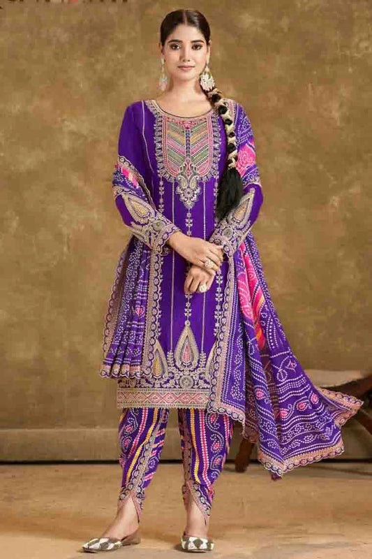 Blue Chinon Patiala Suit NCSM11410217