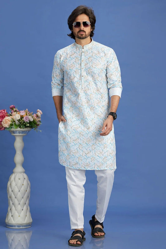 Blue Cotton Pintex Kurta Pajama NCKP12310220