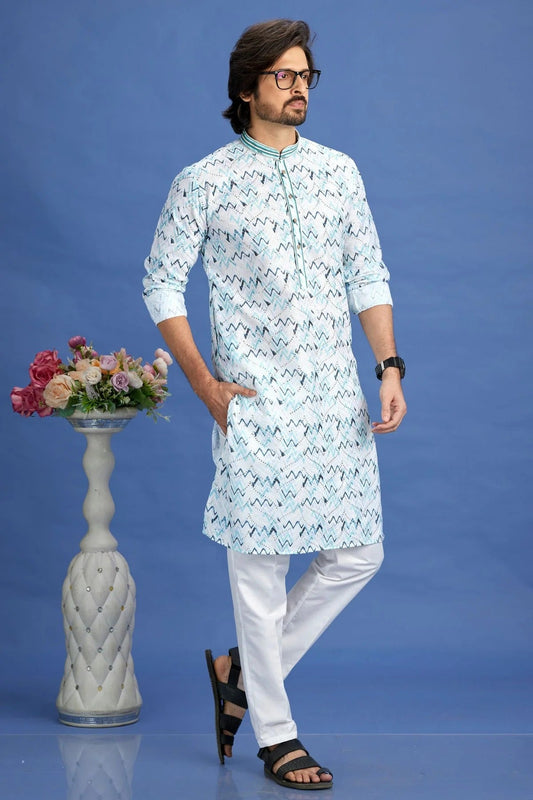 Blue Cotton Pintex Kurta Pajama NCKP12310221