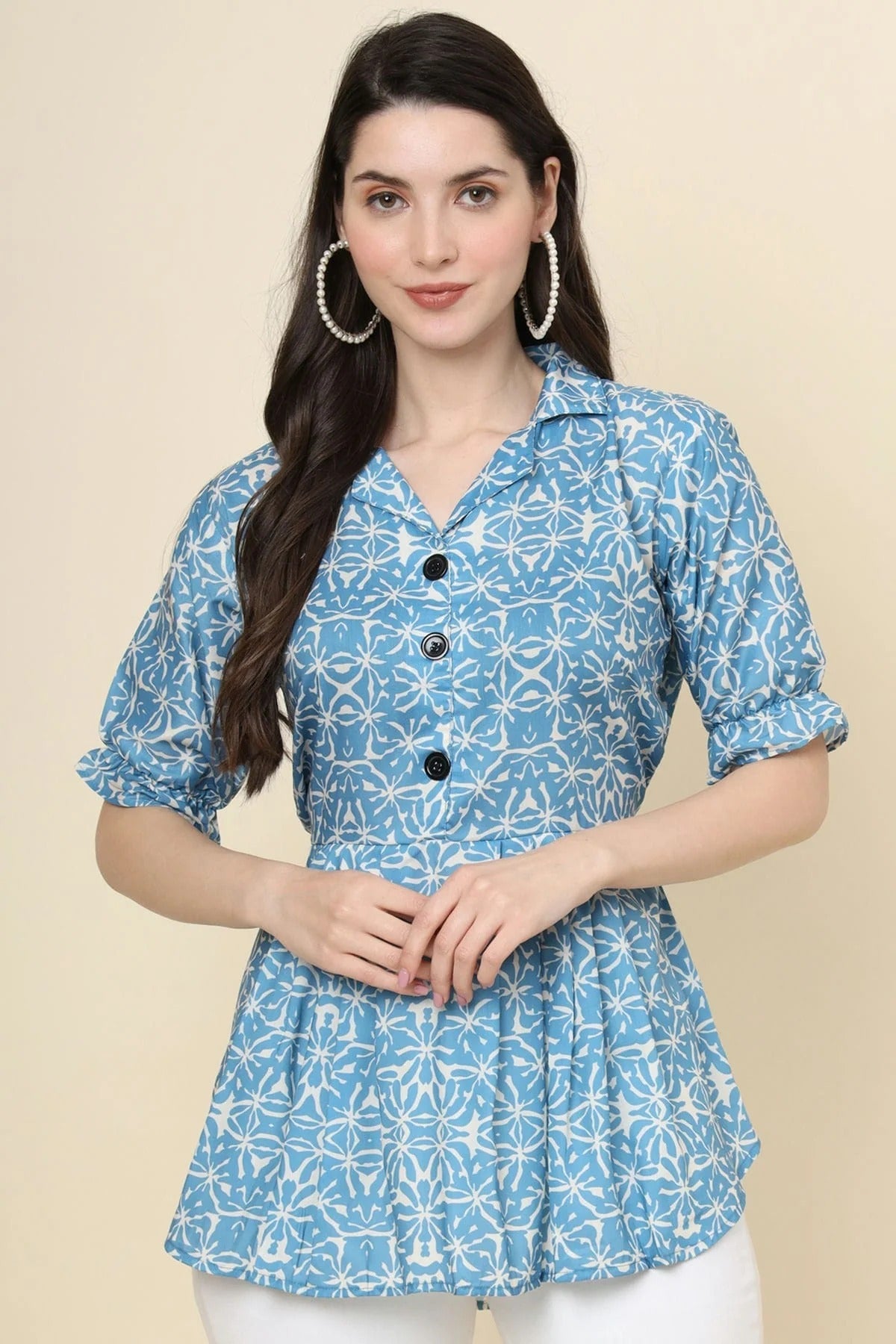 Blue Cotton Printed Readymade Top NCTP11112311