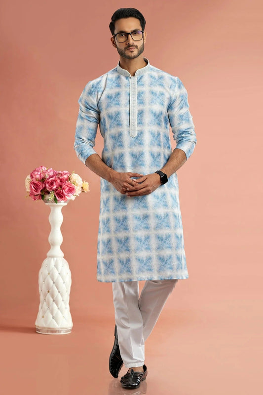 Blue Cotton Thread Kurta Pajama NCKP12310198