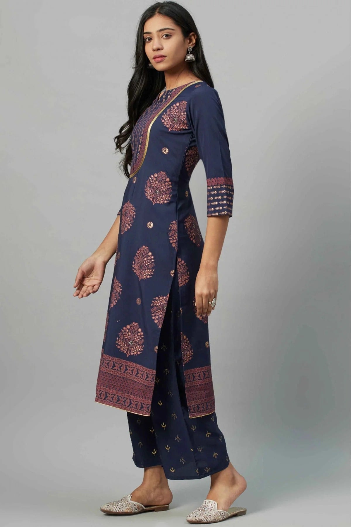 Blue Crepe Foil Print Kurti NCKR10610198