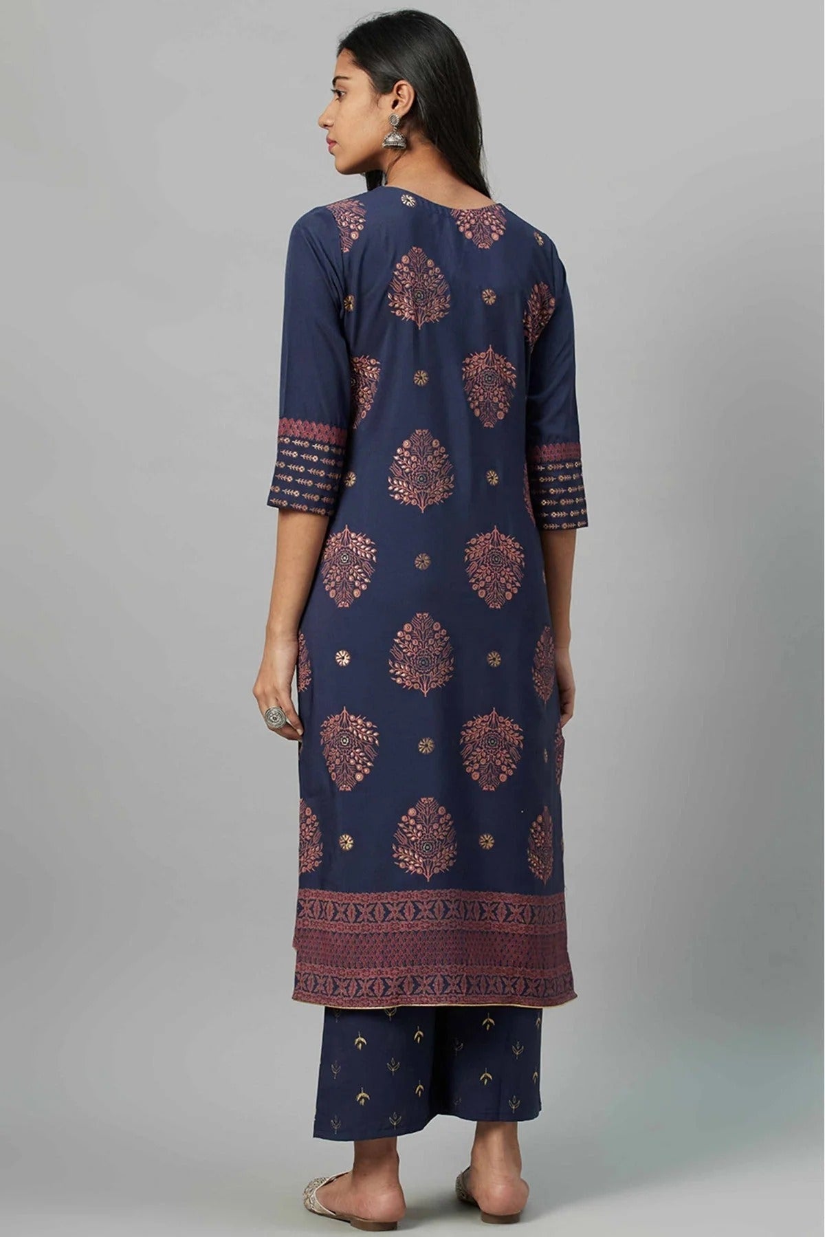 Blue Crepe Foil Print Kurti NCKR10610198