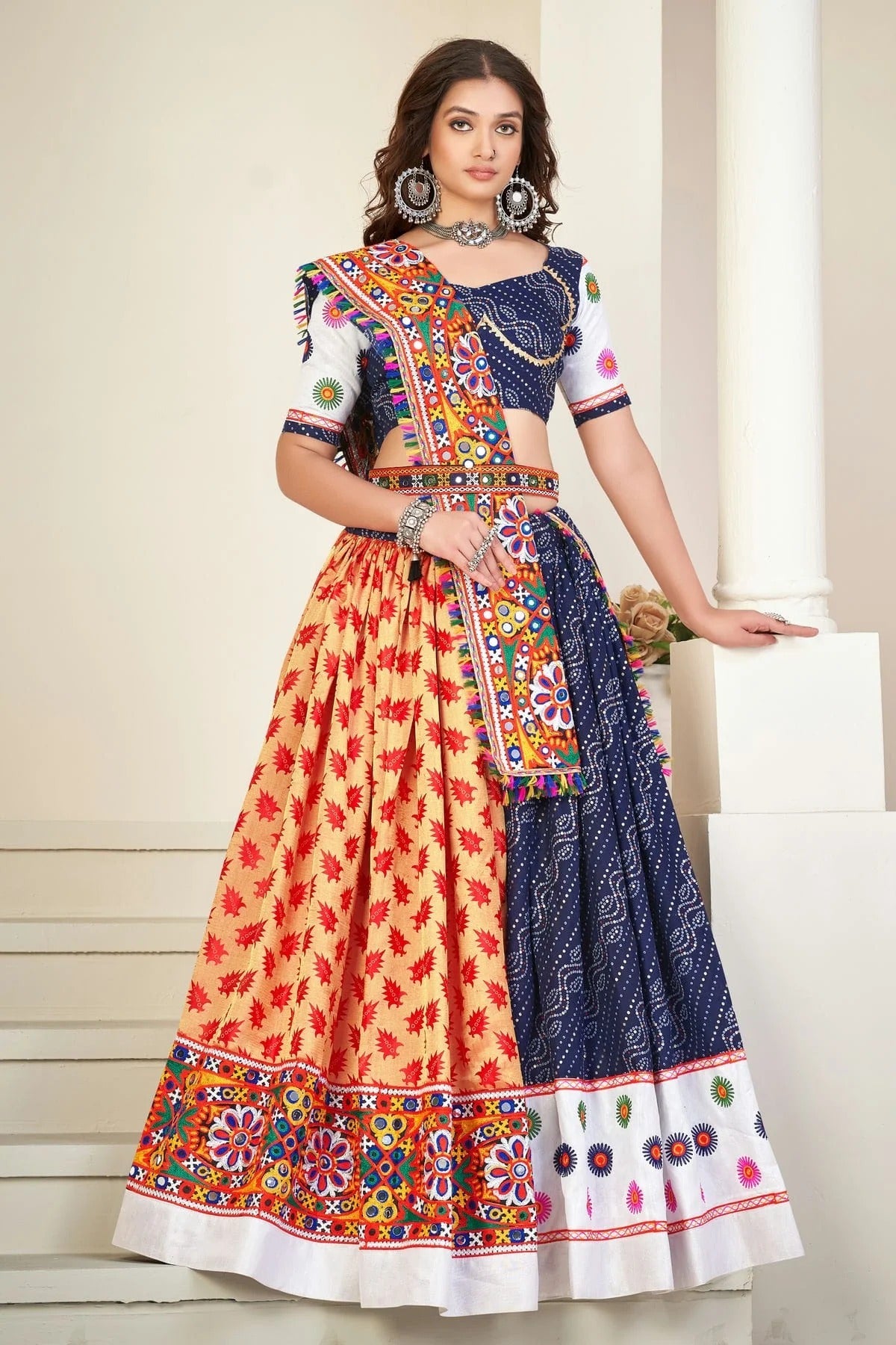 Blue Embroidery Cotton Silk Navratri Lehenga NCLD11710188