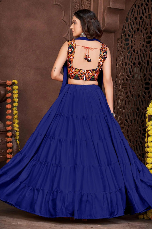 Blue Embroidery French Crepe Navratri Lehenga NCLD11710194