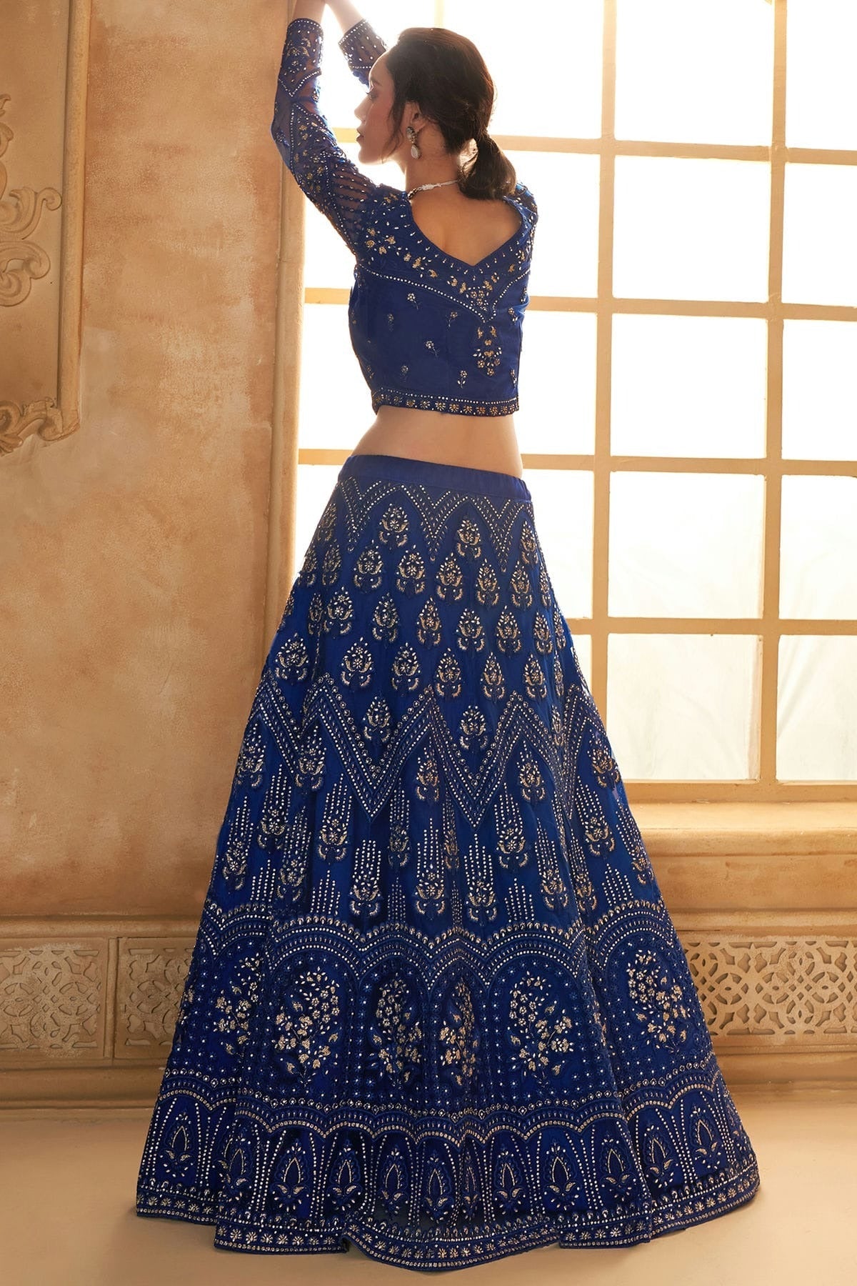 Blue Embroidery Net and SilK Lehenga Choli NCLC12910122