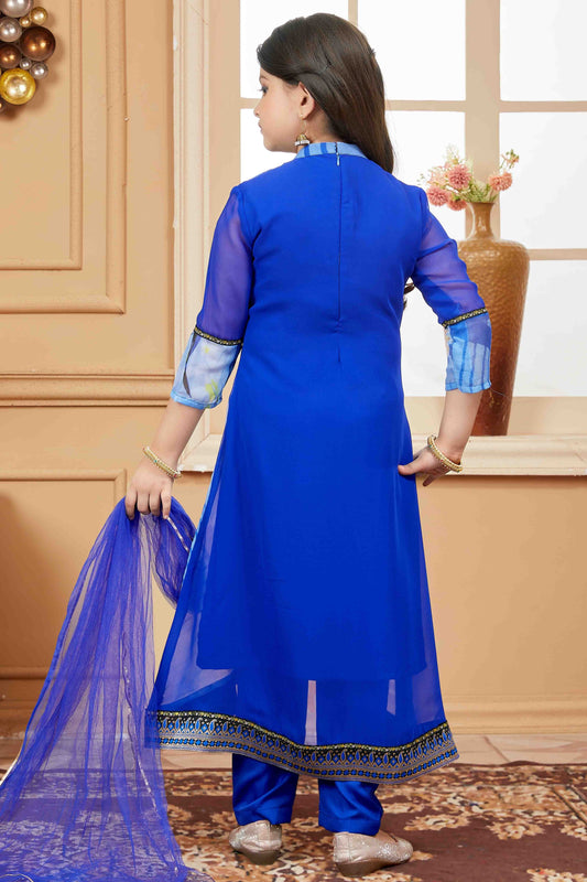 Blue Faux Georgette Pant Style Suit NCGW10710844