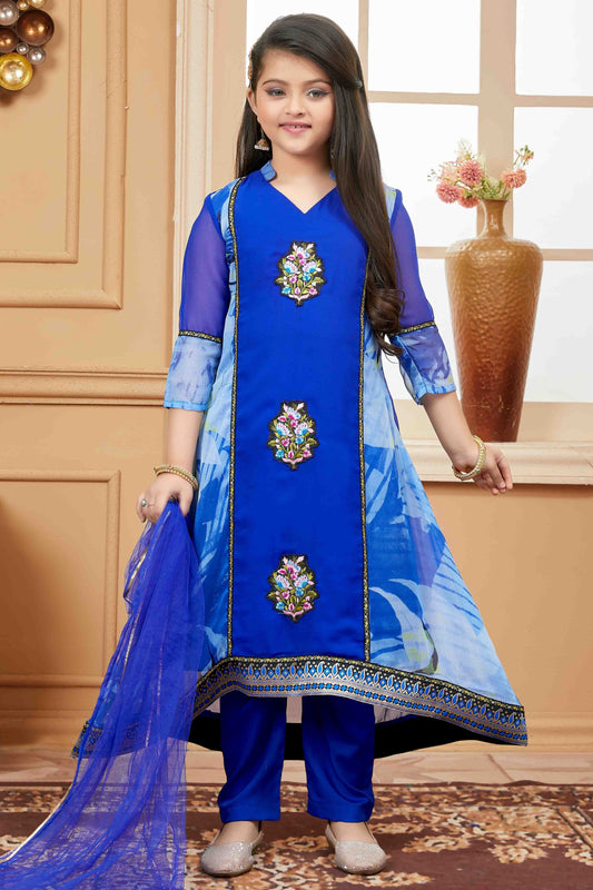 Blue Faux Georgette Pant Style Suit NCGW10710844