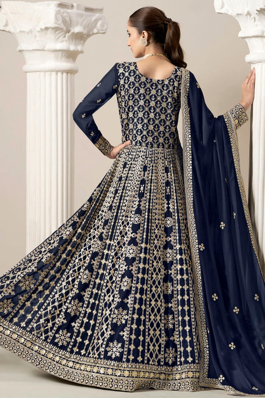 Blue Faux Georgette Semi Stitched Anarkali Suit NCSM10510173