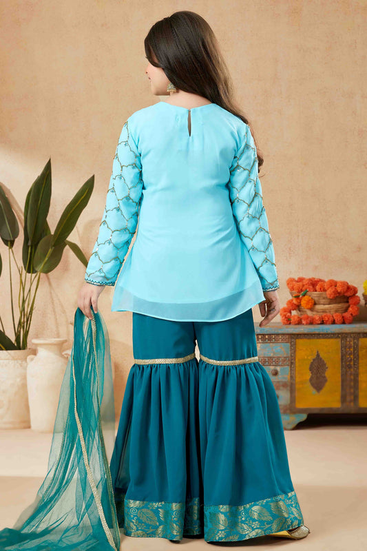 Blue Faux Georgette Sharara Suit NCGW10710834