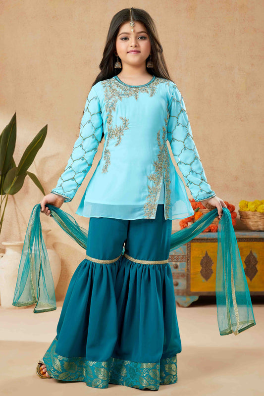 Blue Faux Georgette Sharara Suit NCGW10710834