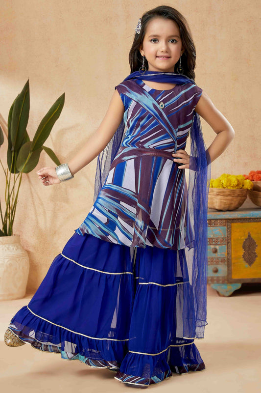 Blue Faux Georgette Sharara Suit NCGW10710845