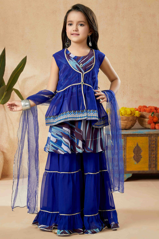 Blue Faux Georgette Sharara Suit NCGW10710846