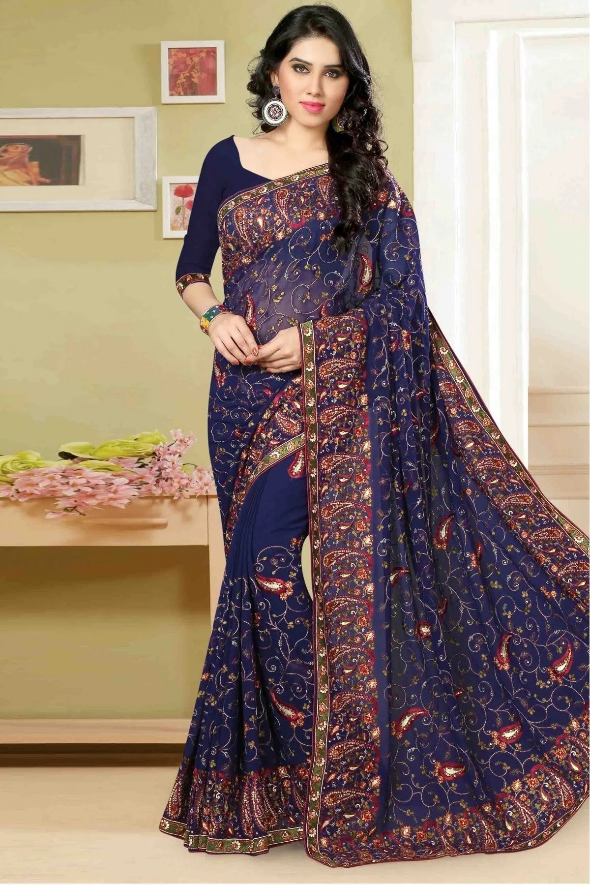 Blue Georgette Embroidery Saree NCSD11210505