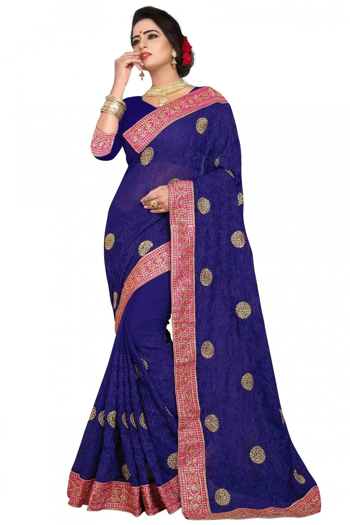Blue Georgette Embroidery Saree NCSD11210540