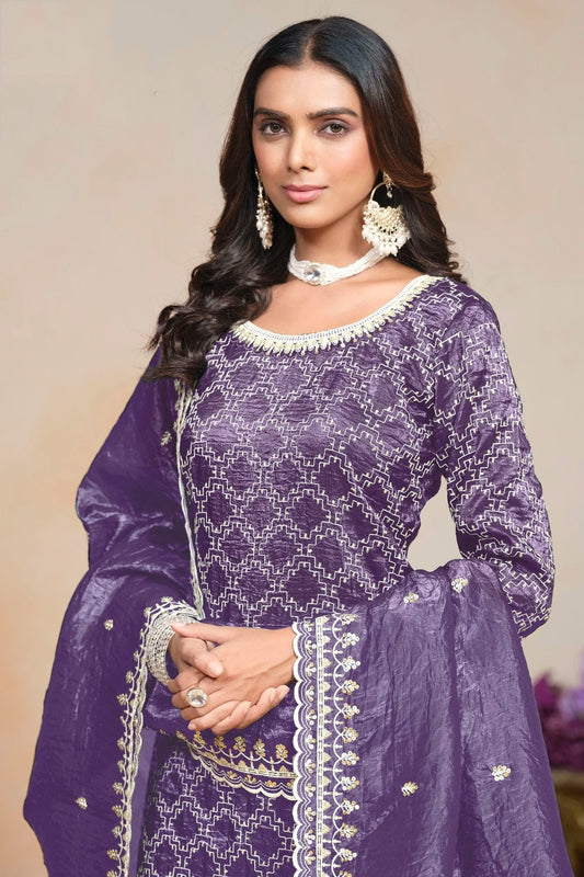 Blue Gold Crush Semi Stitched Palazzo Pant Suit NCSM10510183