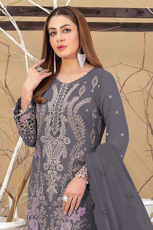 Blue Grey Semi Stitched Faux Georgette Pakistani Suit NCSM11410457