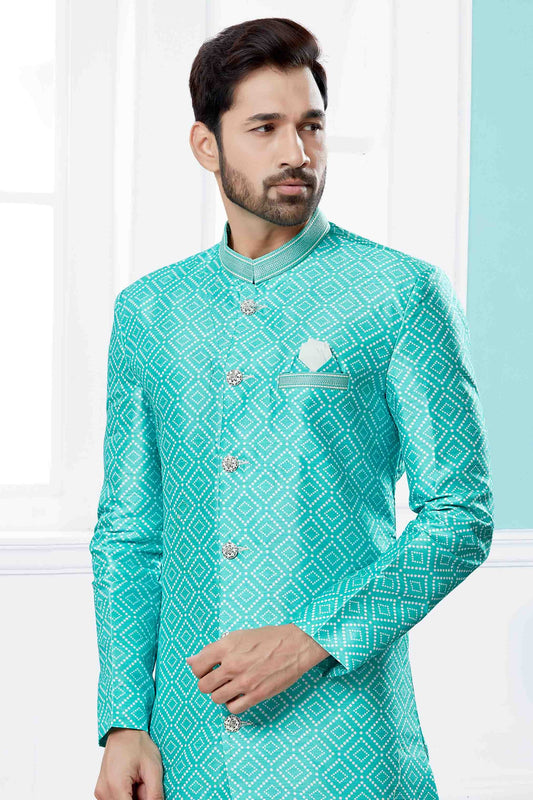 Blue Indo Western In Jacquard NCSH10410536