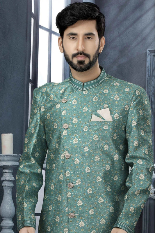 Blue Jacquard Digital Print Sherwani NCSH10410429