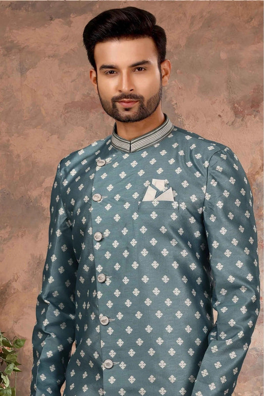 Blue Jacquard Digital Print Sherwani NCSH10410437