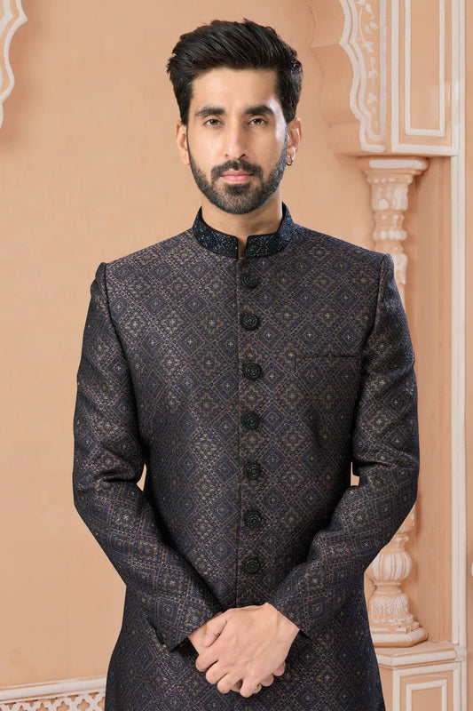 Blue Jacquard Sherwani NCSH10410222