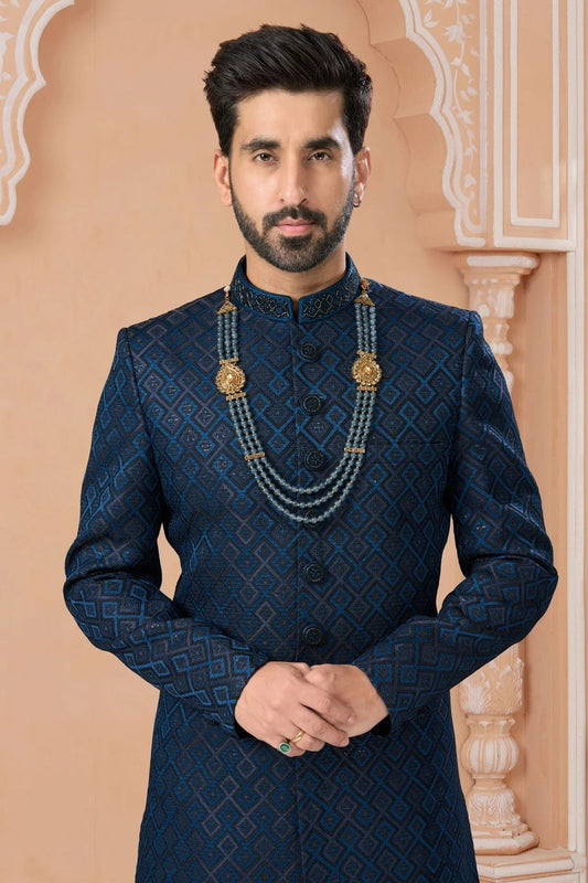 Blue Jacquard Sherwani NCSH10410226