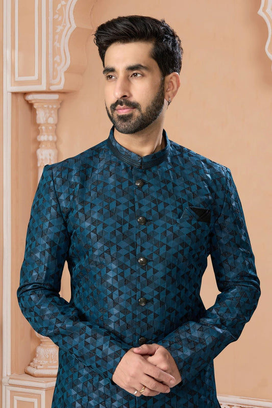Blue Jacquard Sherwani NCSH10410242