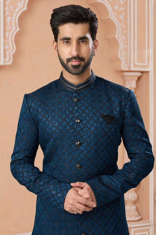 Blue Jacquard Sherwani NCSH10410251