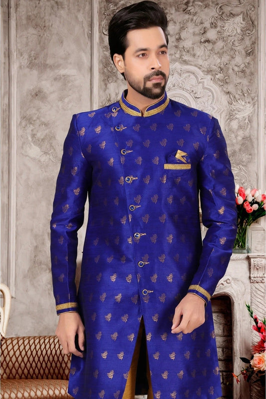 Blue Jacquard Sherwani NCSH10410382