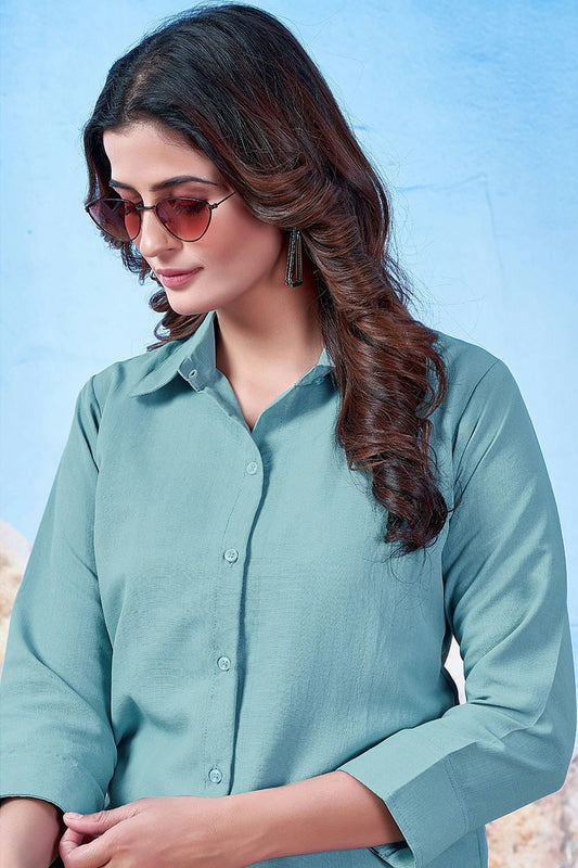 Blue Maaza Cotton Solid Readymade Top NCTP11112317