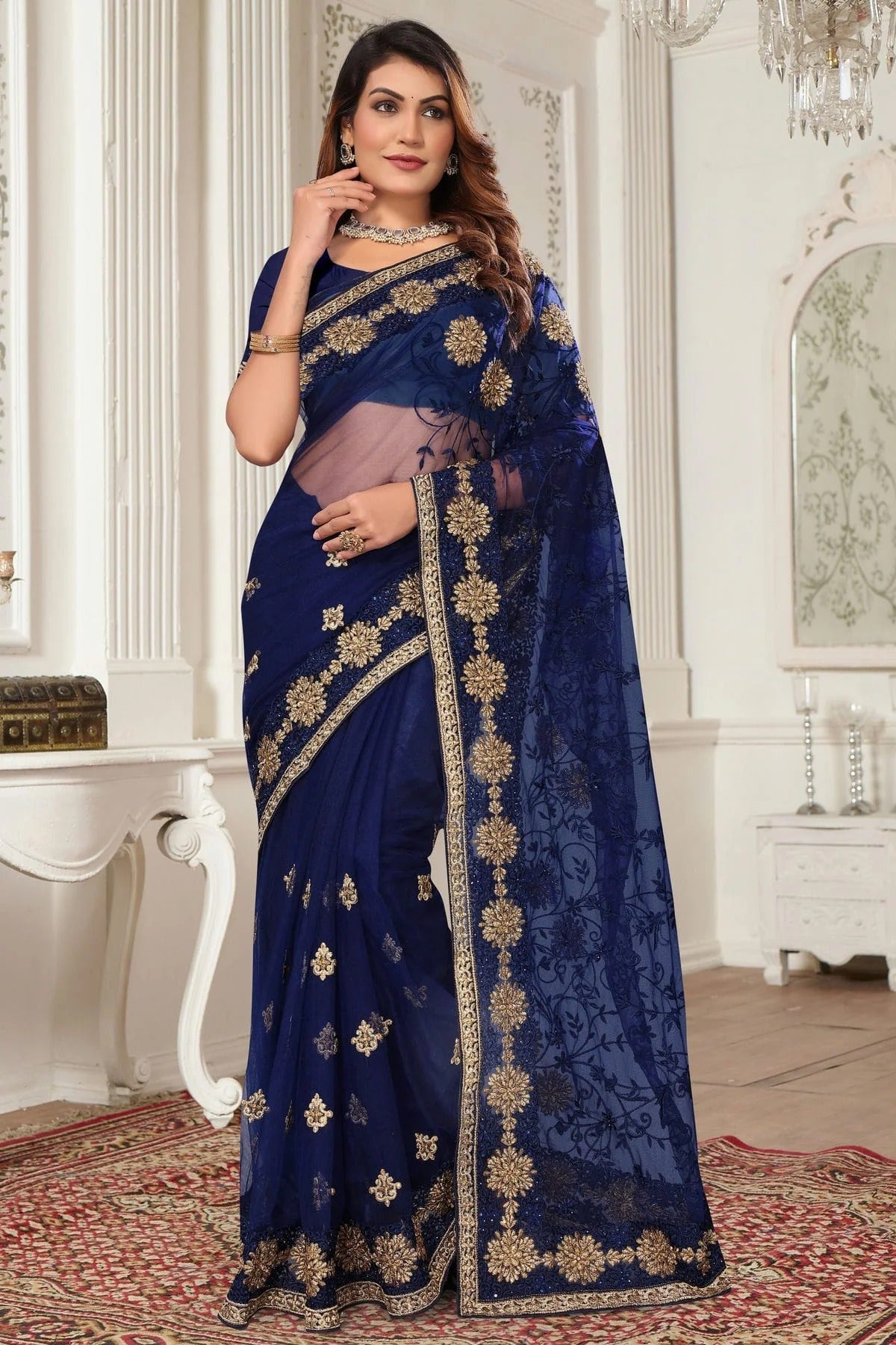 Blue Net Designer Saree NCSD10910210