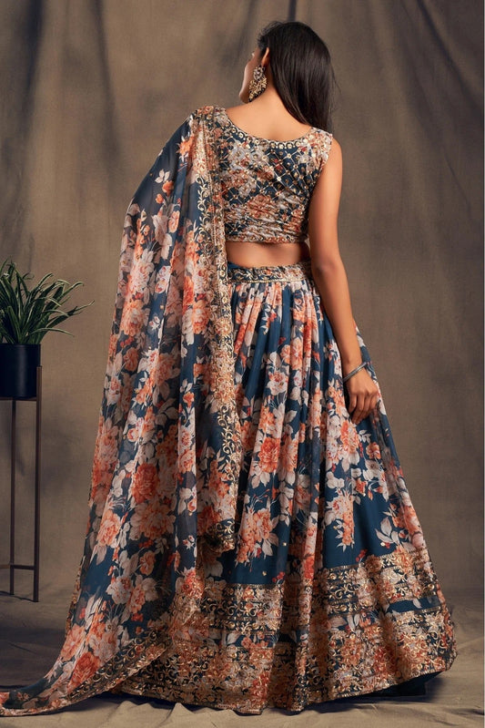 Blue Organza Lehenga Choli NCLC10110333