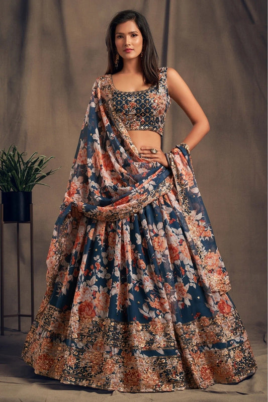 Blue Organza Lehenga Choli NCLC10110333