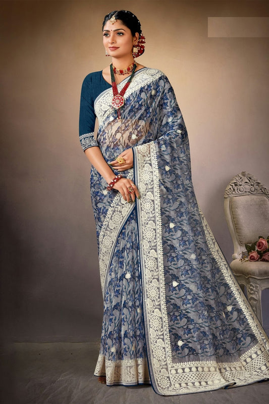 Blue Organza Printed Saree NCLC11210310