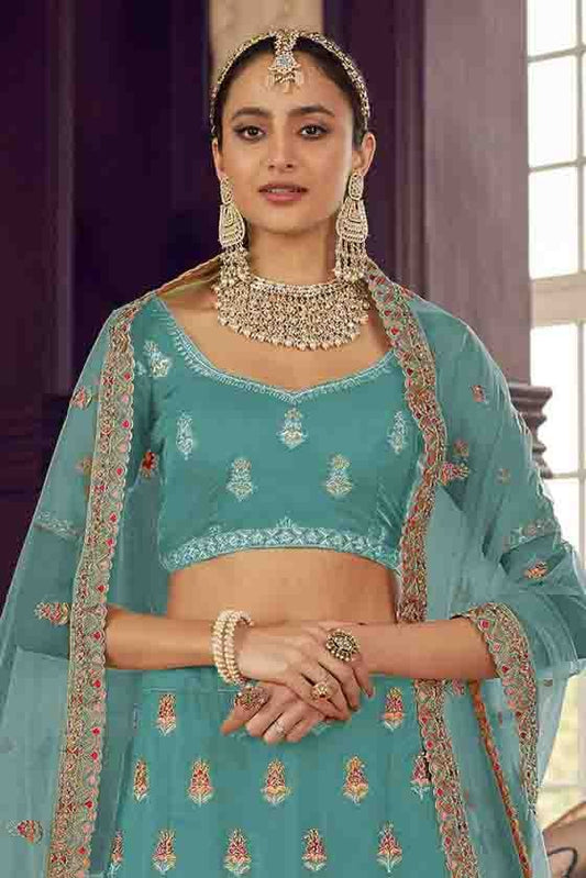 Blue Organza Thread Lehenga Choli NCLC10810433