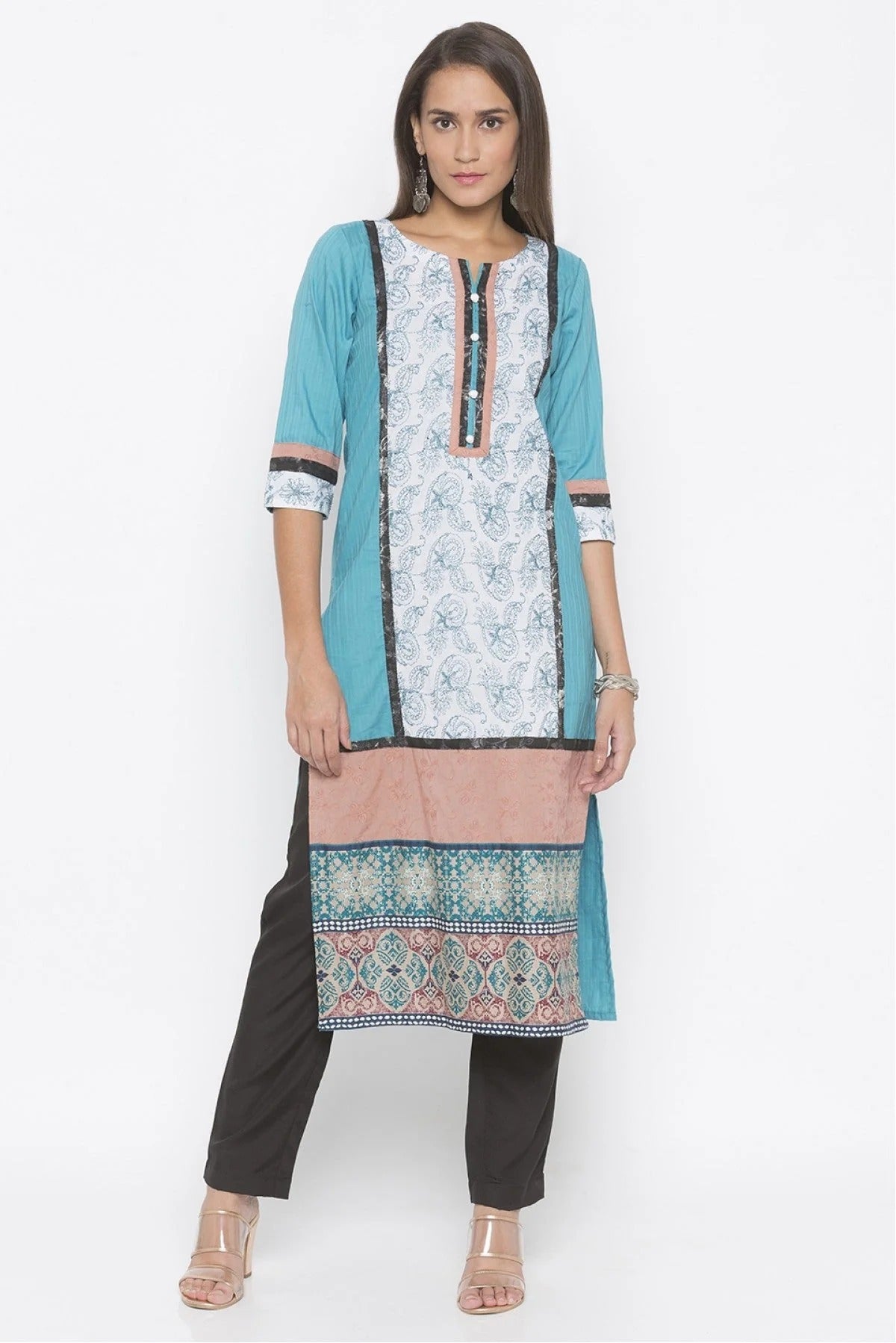 Blue Plus Size Cotton Embroidery Kurta Set NCKR10710289