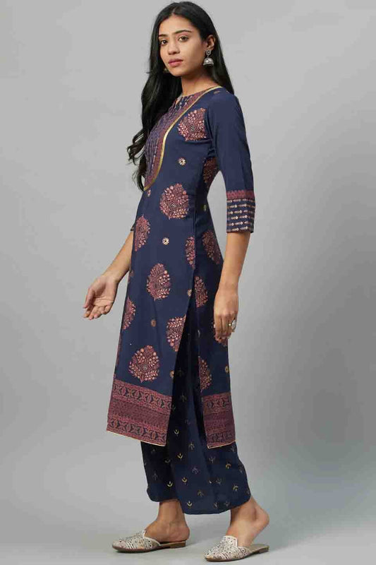 Blue Plus Size Crepe Party Wear KurtiSet  NCKR10610120