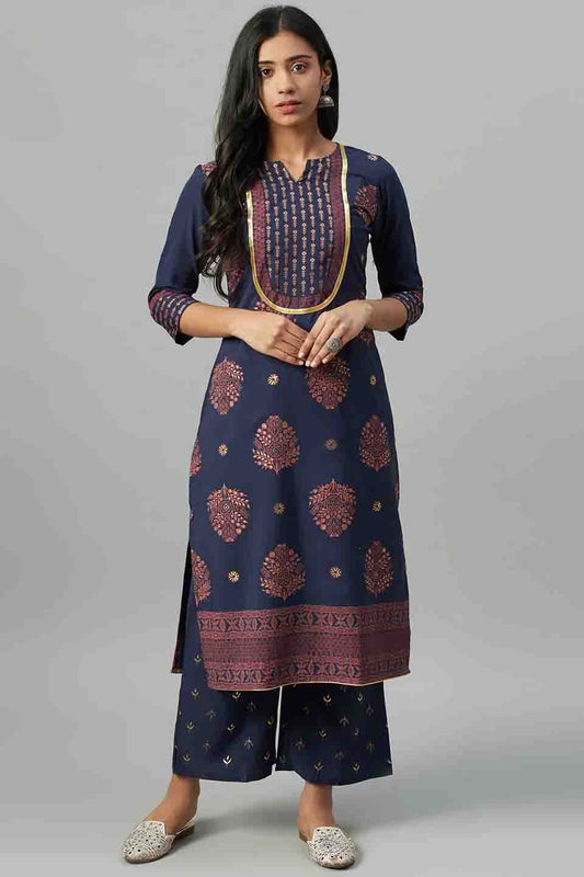 Blue Plus Size Crepe Party Wear KurtiSet NCKR10610120