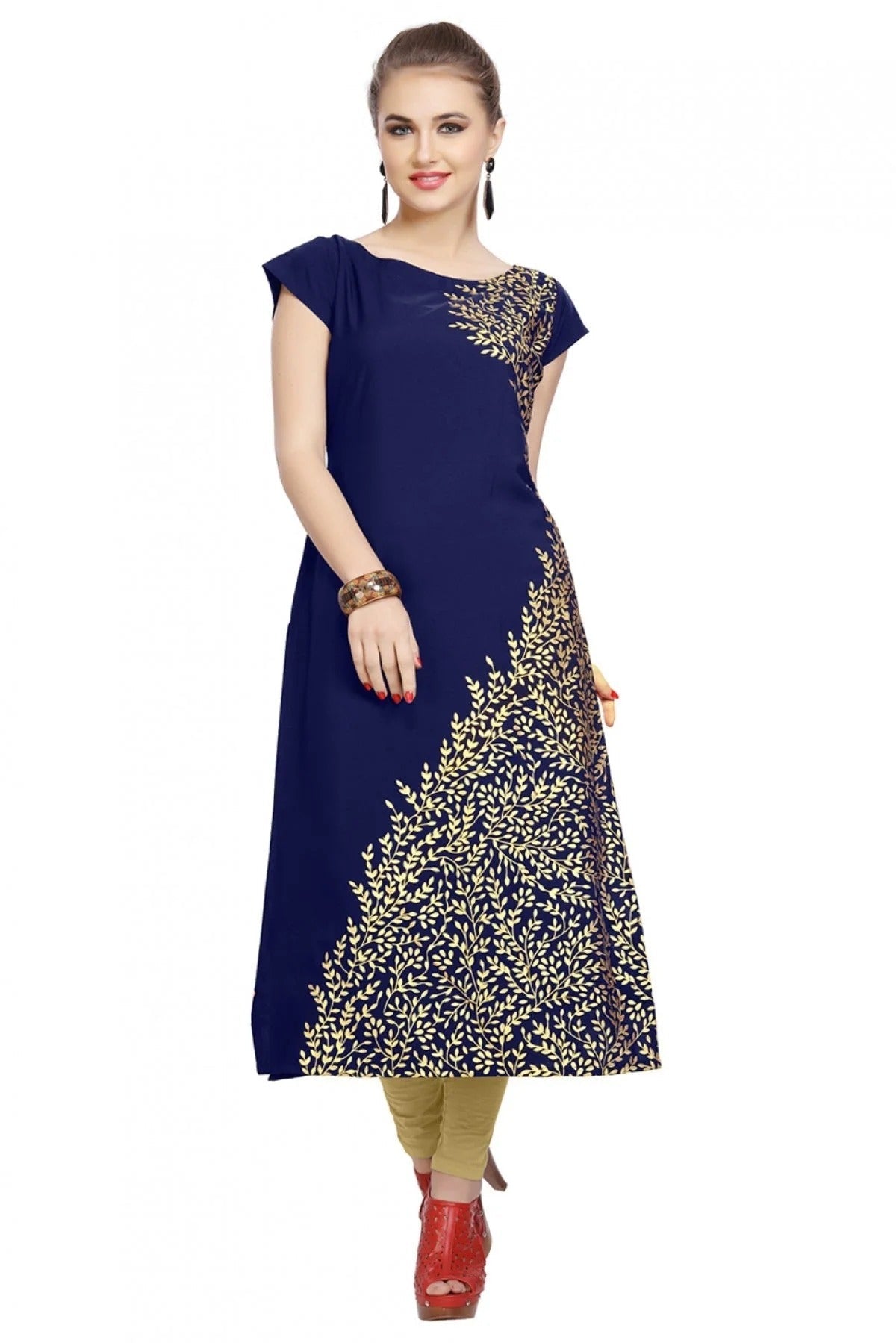 Blue Plus Size Crepe Straight Kurti NCKR10610173