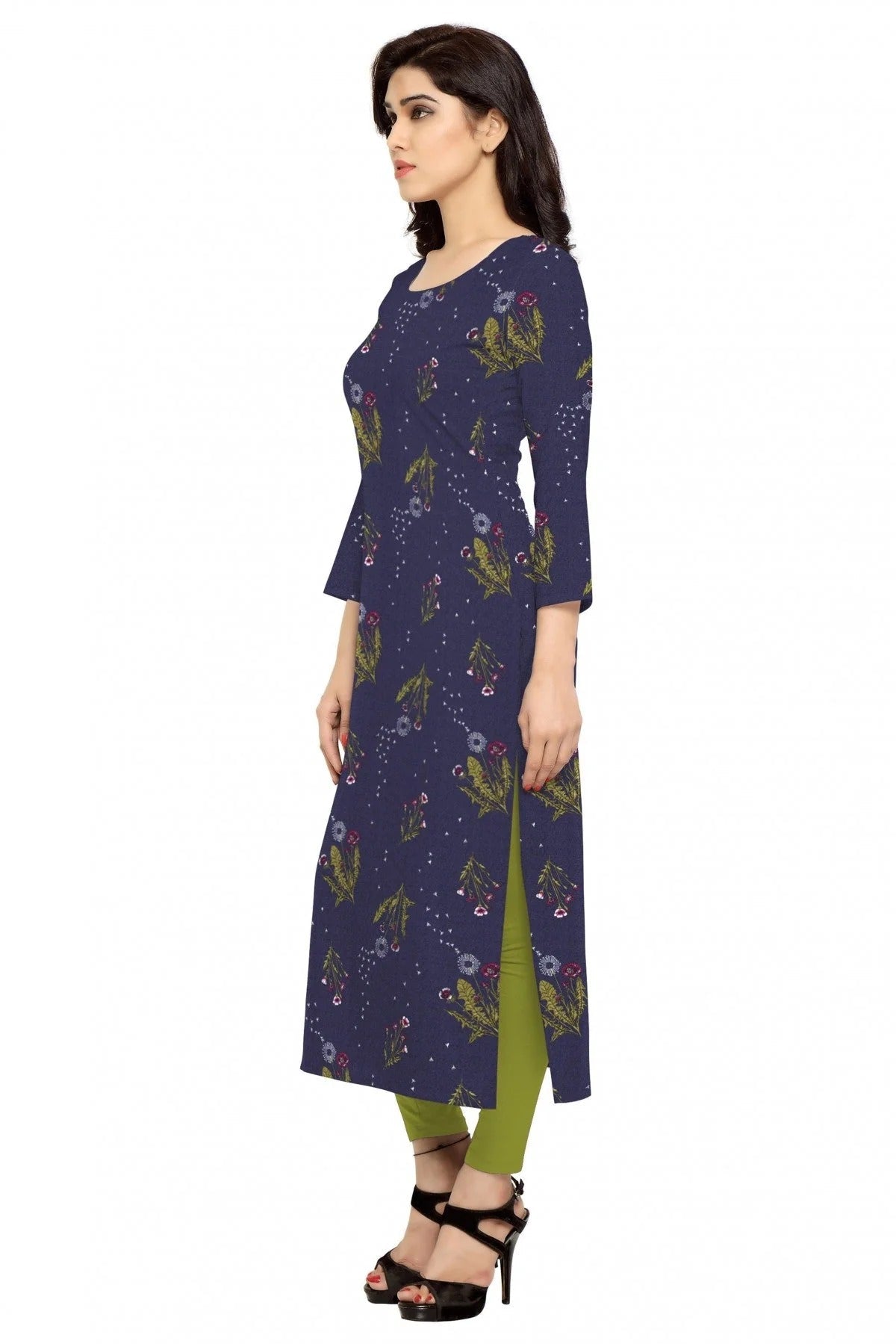 Blue Plus Size Crepe Straight Kurti NCKR10610182