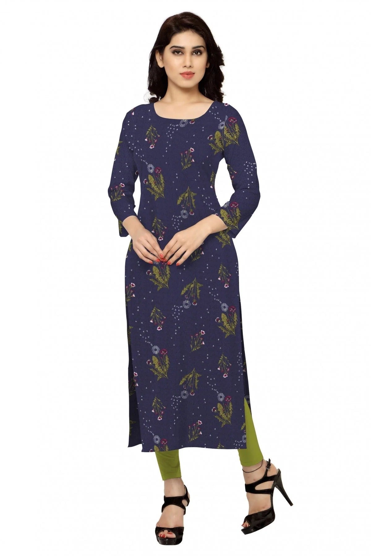 Blue Plus Size Crepe Straight Kurti NCKR10610182