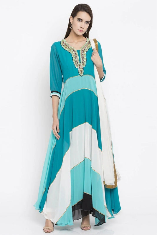 Blue Plus Size Faux Georgette Churidar Suit NCSS10710496