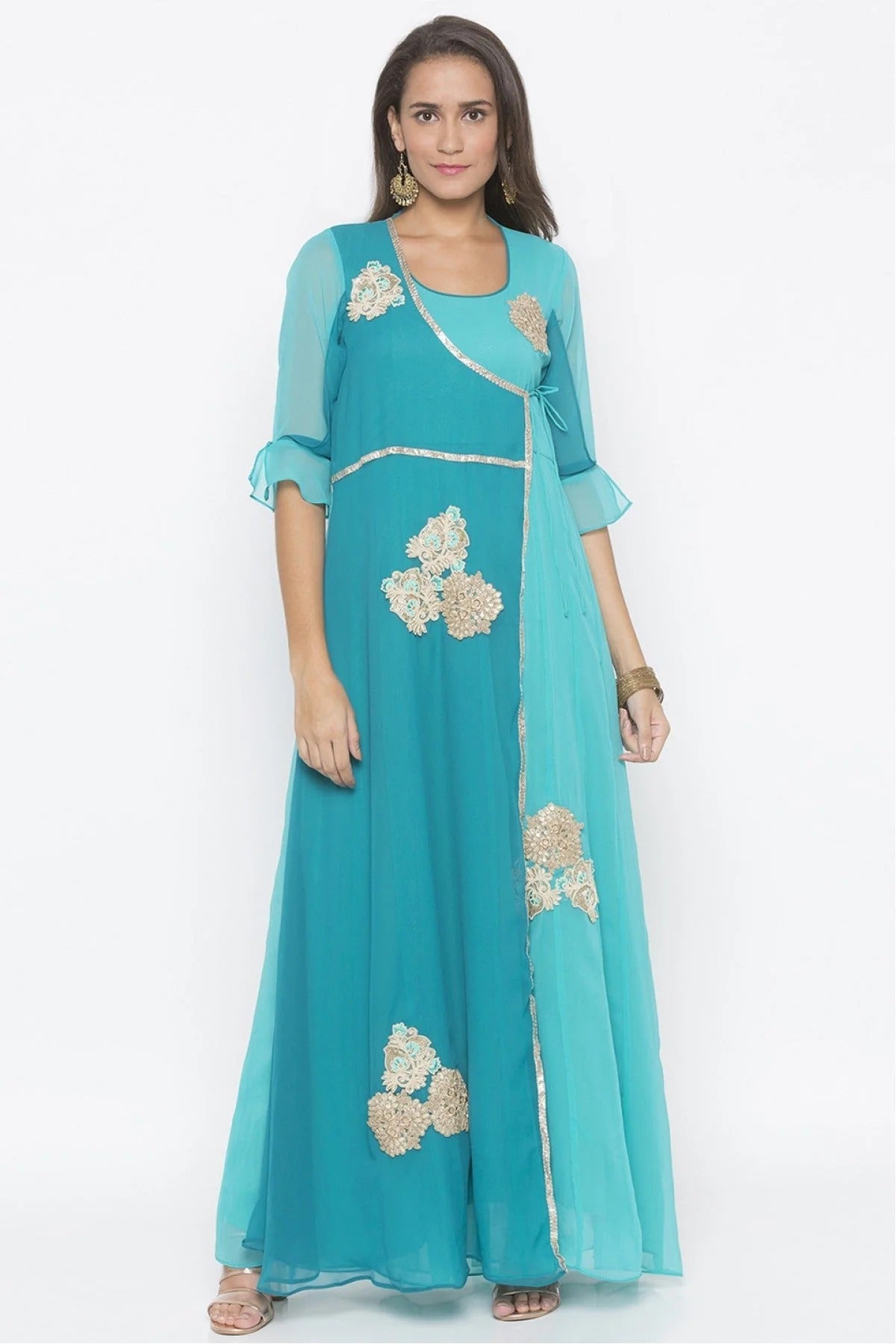 Blue Plus Size Georgette Embroidery Kurti NCKR10710385