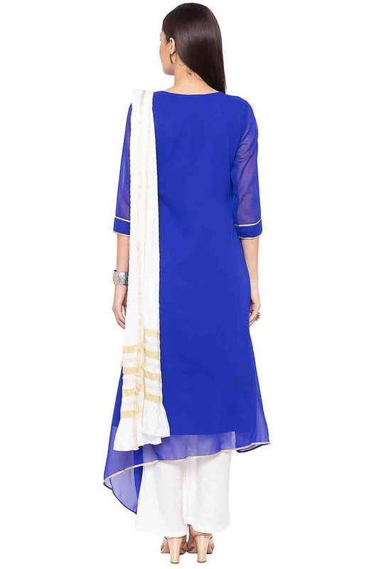 Blue Plus Size Georgette Embroidery Palazzo Pant Suit NCSS10710546