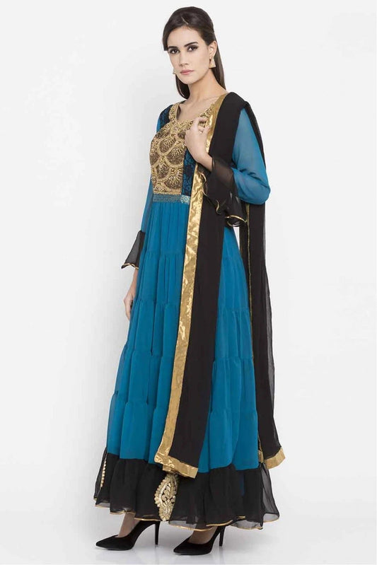Blue Plus Size Stitched Faux Georgette Embroidery Churidar Suit NCSS10710504