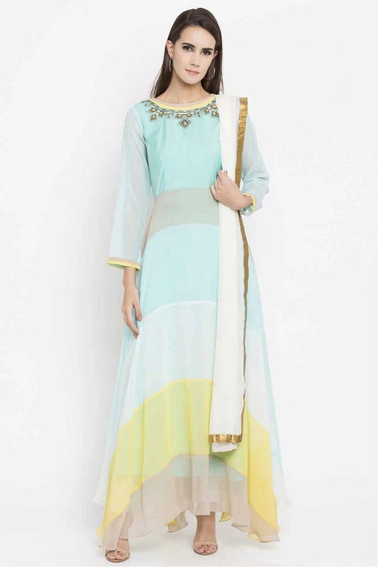 Blue Plus Size Stitched Faux Georgette Embroidery Churidar Suit NCSS10710506