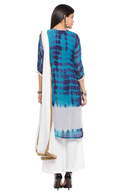 Blue Plus Size Stitched Faux Georgette Palazzo Pant Suit NCSS10710474