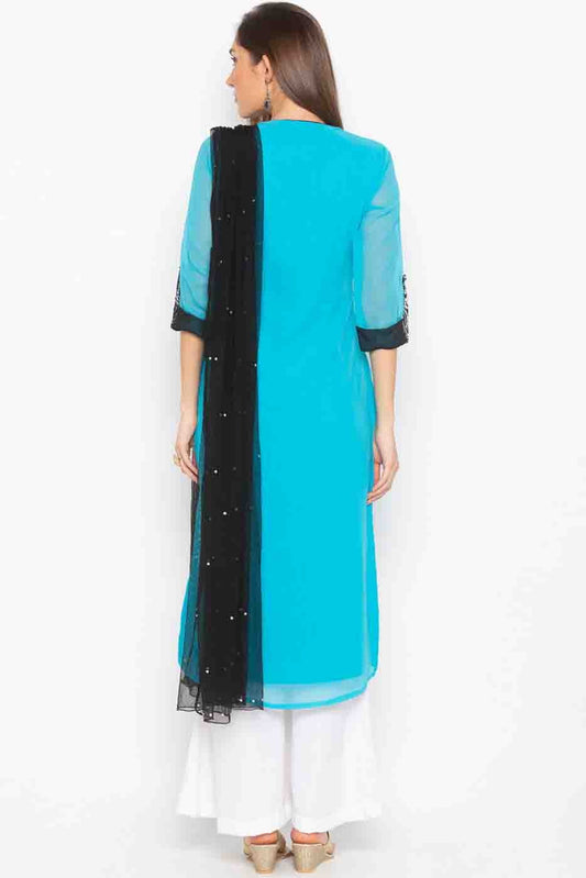 Blue Plus Size Stitched Georgette Embroidery Palazzo Pant Suit NCSS10710517