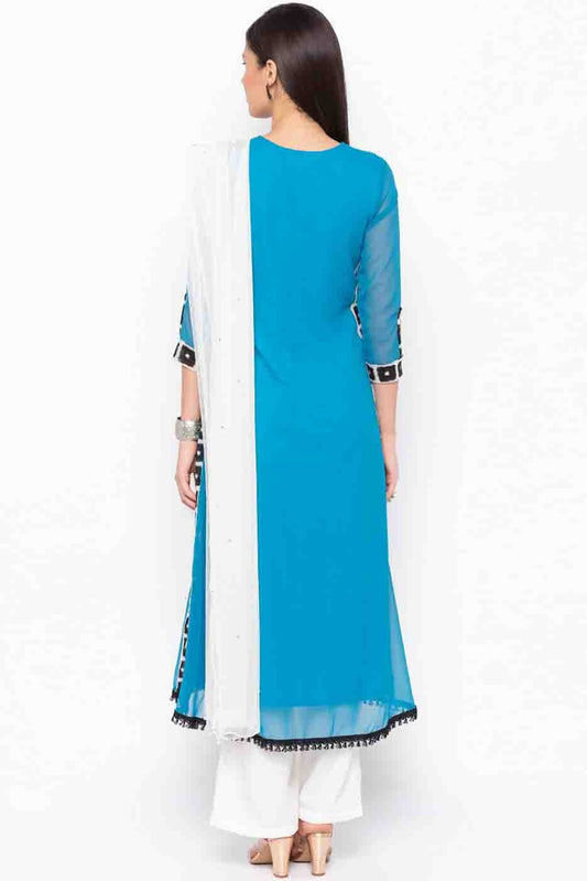 Blue Plus Size Stitched Georgette Embroidery Palazzo Pant Suit NCSS10710524